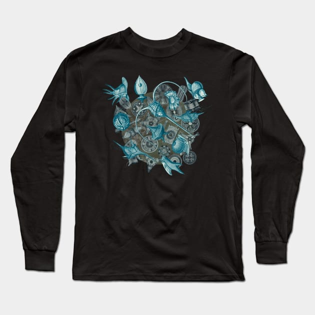 Ernst Haeckel Cerulean Peridinea on Cerulean Diatoms Long Sleeve T-Shirt by Scientistudio